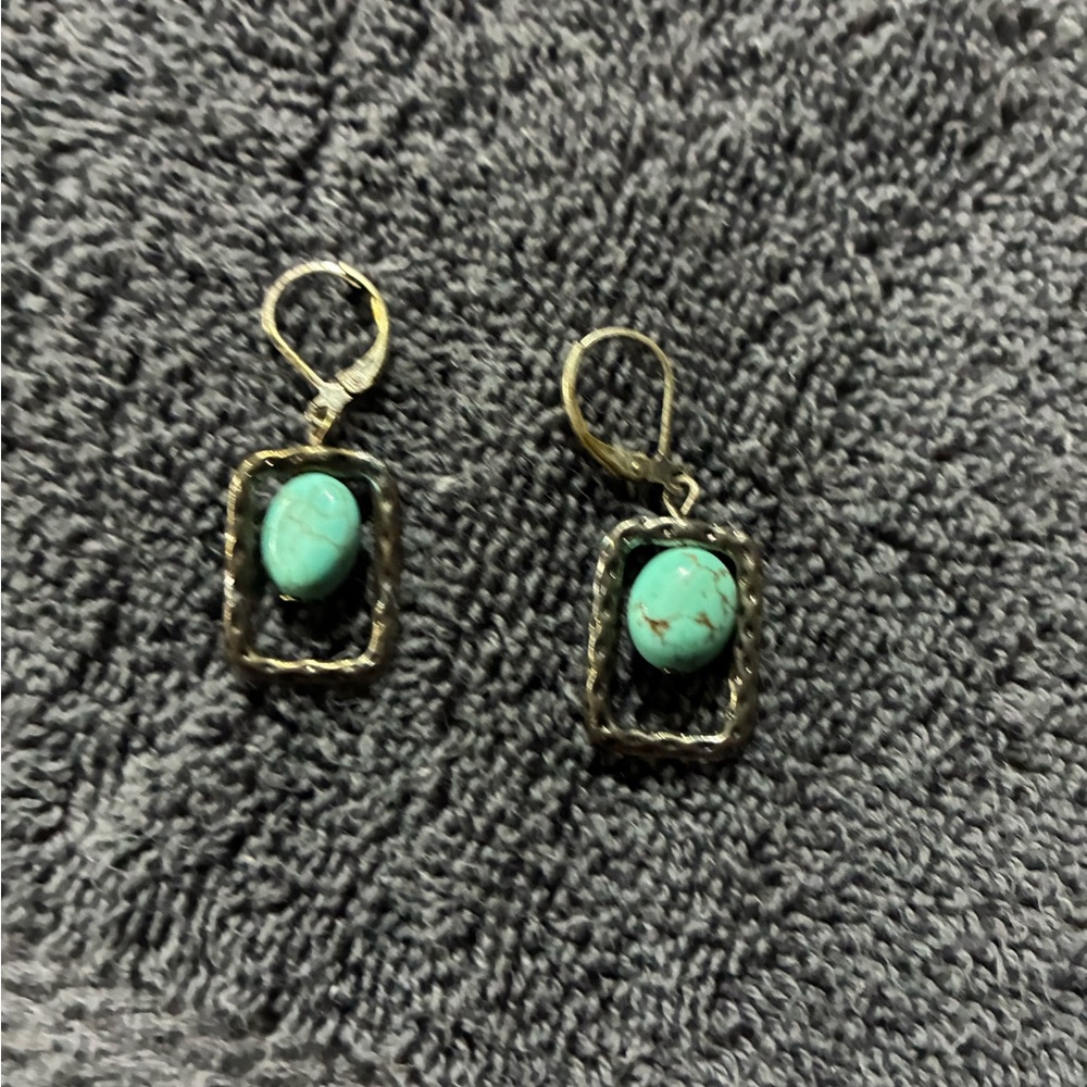 Turquoise Stone Dangle Earrings - Women Jewelry - Picture 2 of 2